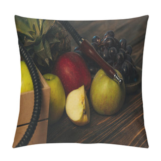 Personality  Apples, Grapes, Pineapple And Hookah On Wooden Surface Pillow Covers