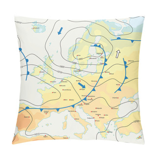 Personality  Imaginary Meteorological Vector Weather Map Of Europe With Capital Cities Pillow Covers