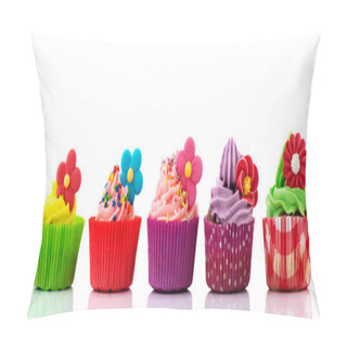 Personality  Colorful Cupcakes With Flowers Pillow Covers