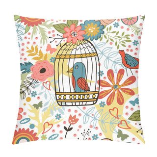 Personality  Elegant Pattern With Flowers, Bird Cages And Birds Pillow Covers