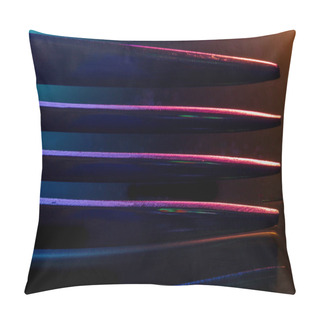 Personality  Prongs Of One Fork In Colorful Illumination Macro Shot Creating An Abstract Composition. Image Is Suitable As A Background. Pillow Covers