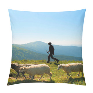 Personality  Silhouette Of A Shepherd With Herd Of Sheep Pillow Covers
