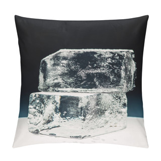 Personality  Close Up View Of Square Ice Cubes On Illuminated Circle Isolated On Black Pillow Covers
