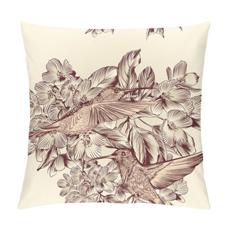 Personality  Floral Vector Seamless Pattern With Hummingbirds And Flowers Pillow Covers