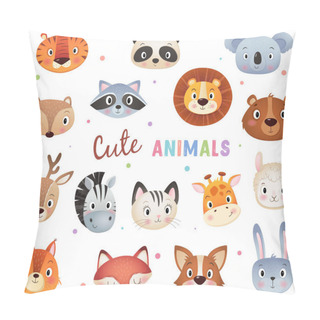 Personality  Cute Animals Head Collection, On White Background Pillow Covers