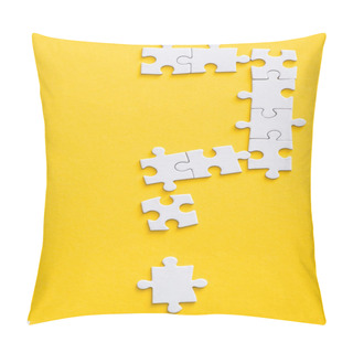 Personality  Top View Of Connected White Jigsaw Puzzle Pieces Isolated On Yellow  Pillow Covers