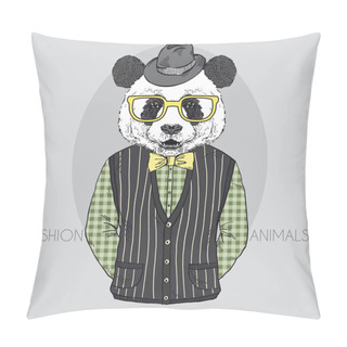 Personality  Hand Drawn Vector Fashion Illustration Of Panda Pillow Covers