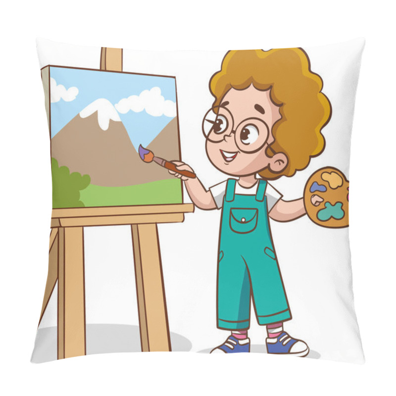 Personality  Cute artist little kids painting on canvas vector illustration pillow covers