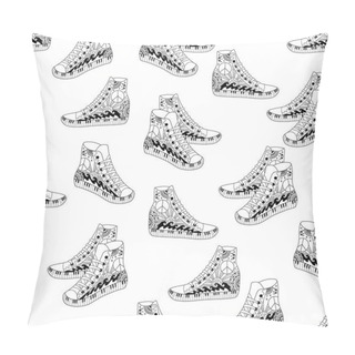 Personality  Seamless Pattern With Black And White Hippie Hight Sneakers In Zentangle Style Pillow Covers