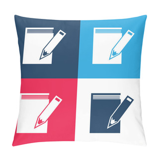 Personality  Book And Pencil Blue And Red Four Color Minimal Icon Set Pillow Covers