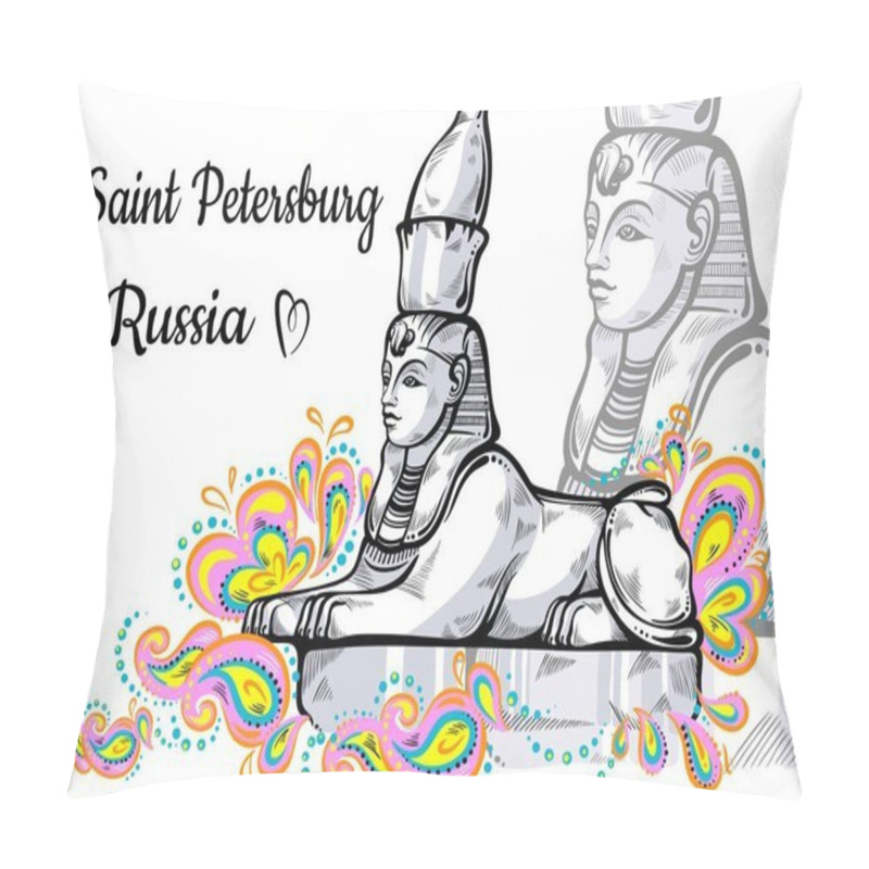 Personality  World famous landmark collection. Russia, St. Petersburg. Sfinks. Mystic city. Graphic style high detailed vector artwork. Perfect template for your design. Posters, travel cards, site design. pillow covers