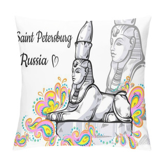 Personality  World Famous Landmark Collection. Russia, St. Petersburg. Sfinks. Mystic City. Graphic Style High Detailed Vector Artwork. Perfect Template For Your Design. Posters, Travel Cards, Site Design. Pillow Covers