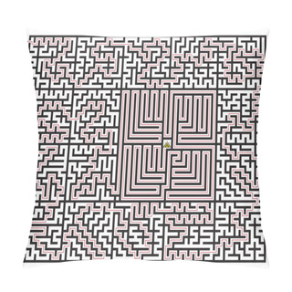 Personality  Complex Maze Rectangular Shape ,labyrinth Puzzle Game Vector Illustration. Pillow Covers