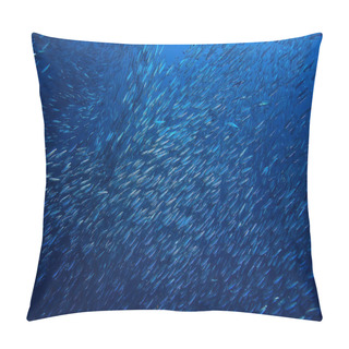 Personality  Scad Jamb Under Water / Sea Ecosystem, Large School Of Fish On A Blue Background, Abstract Fish Alive Pillow Covers