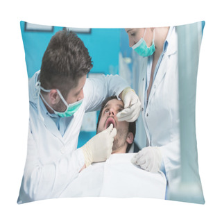 Personality  Dentist Doctor Teacher Explaining Treatment Procedure Pillow Covers