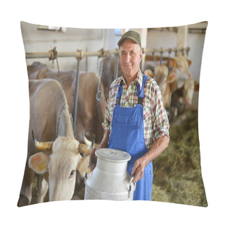 Personality  Farmer Is Working On The Organic Farm With Dairy Cows Pillow Covers