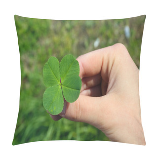 Personality  Female Hand With Four Leaves Clover, Closeup Pillow Covers