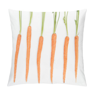 Personality  Top View Of Fresh Ripe Raw Whole Carrots Arranged In Row Isolated On White Pillow Covers