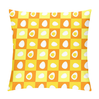 Personality  Seamless Boiled Egg In Checkered Pattern. Food Cartoon Background. Illustration Abstract Flat Art Design. Vector EPS10. Pillow Covers