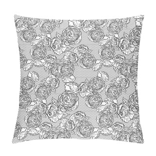 Personality  Vintage Monochrome Roses Pattern With Lace Pillow Covers