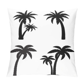 Personality  Palm Tropical Tree Set Icons Black Silhouette Vector Illustratio Pillow Covers