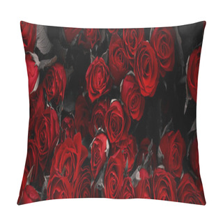 Personality  Red Rose Flowers Dark Background Pillow Covers