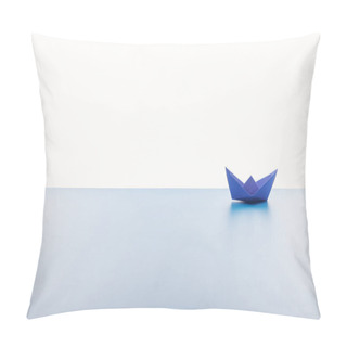 Personality  Blue Paper Boat On Light Surface On White Background Pillow Covers