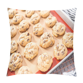 Personality  Freshly Baked Homemade Soft Chocolate Chip Cookies On A Baking Sheet. Pillow Covers