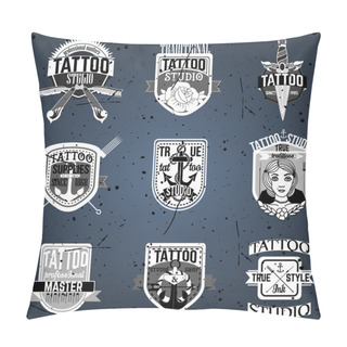 Personality  Homemade Tattoo Logos And Badges Vector Set Pillow Covers