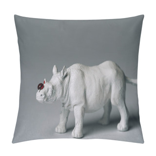 Personality  White Toy Rhinoceros With Blood On Grey Background, Hunting For Horn Concept Pillow Covers
