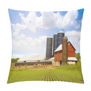 Personality  Red Dairy Farm With Sunny Sky Pillow Covers