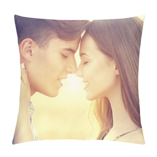 Personality  Happy Couple Kissing  Outdoors Pillow Covers