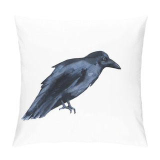 Personality  Black Raven. Isolated On White Background.  Pillow Covers