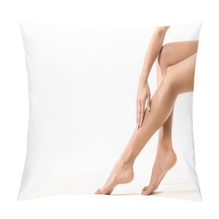 Personality  Cropped Shot Of African American Woman Touching Beautiful Smooth Leg On White Pillow Covers