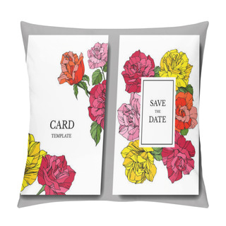 Personality  White Cards With Rose Flowers. Wedding Cards With Floral Decorative Engraved Ink Art. Thank You, Rsvp, Invitation Elegant Cards Illustration Graphic Set Banners.  Pillow Covers