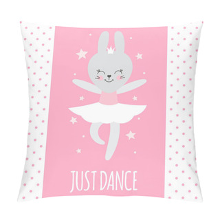 Personality  Cute Baby Pattern With Little Bunny. Cartoon Animal Girl Print Vector. Princess Ballerina Rabbit Dancing. Sweet Pink Background For Kids T-shirt, Bedroom Pillow, Nursery Art, Birthday Party Invite. Pillow Covers