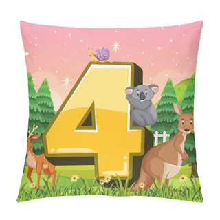 Personality  Different Four Animals Attached To Number Four Illustration Pillow Covers