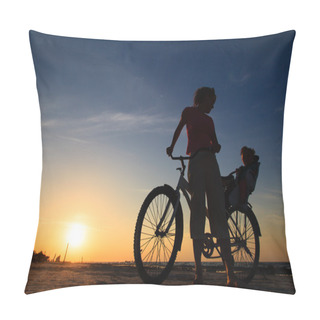 Personality  Mother And Baby Biking At Sunset Pillow Covers