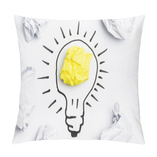 Personality  Top View Of Light Bulb With Crumpled Papers On White Background Pillow Covers