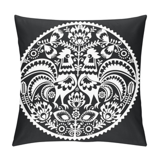 Personality  Polish Folk Art Embroidery Pattern With Roosters - Wzory Lowickie, Wycinanki Pillow Covers