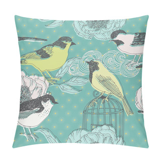 Personality  Birds And Flowers. Seamless Pattern Pillow Covers