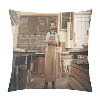 Personality  Craftsman In Workshop With Arms Folded Pillow Covers