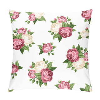 Personality  Seamless Vintage Pattern With Pink And White Roses. Vector Illustration. Pillow Covers