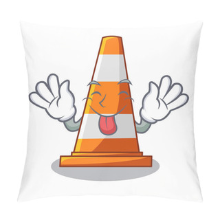 Personality  Tongue Out On Traffic Cone Against Mascot Argaet Vector Illustration Pillow Covers