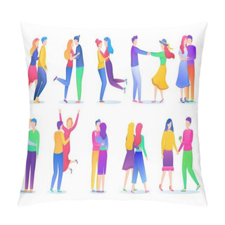 Personality  Couple People Love Vector Illustration Set, Cartoon Flat Loving Faceless Man Woman Standing, Holding Hands, Relationship Isolated On White Pillow Covers