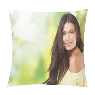 Personality  Young Woman Smiling Pillow Covers