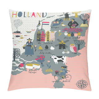 Personality  Cartoon Map Of Holland Pillow Covers