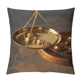 Personality  Golden Stones On Scales On Marble Table Pillow Covers
