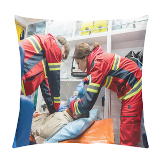 Personality  Paramedics Doing Cardiopulmonary Resuscitation In Ambulance Car Pillow Covers