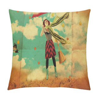 Personality  Collage With Beauty Young Woman, Vintage Pillow Covers